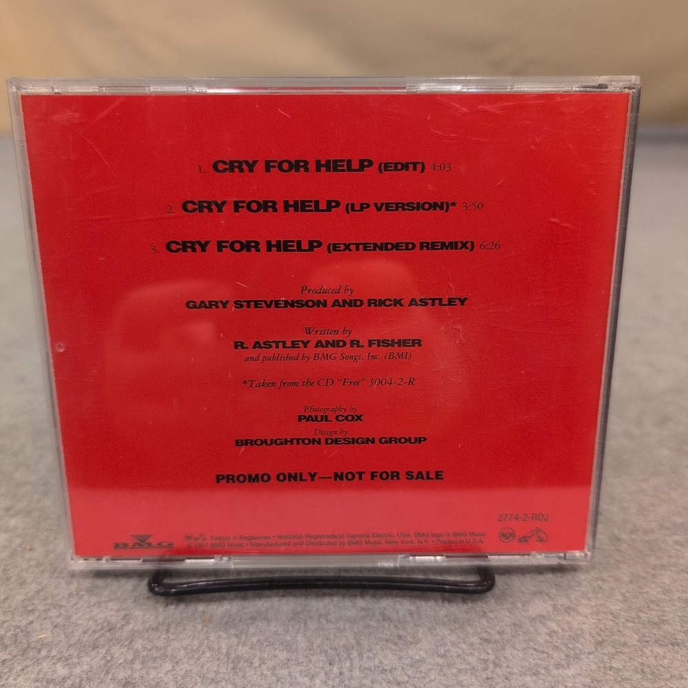 Rick Astley Cry For Help CD Single Promo 1991 2774-2-RDJ Extended Remix VG+ - Picture 2 of 2